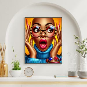 Black Woman Wall Art – Vibrant Afrocentric Pop Art Portrait, Bold Digital Download, Modern African American Print for Home Decor