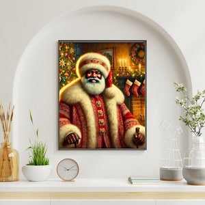African American Christmas Wall Art – Black Santa Claus Portrait, Festive Holiday Digital Download