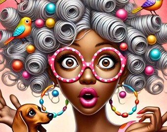 Afrozentrische Frau Dackel Portrait Wandkunst