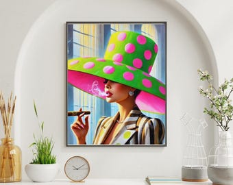 Statement Fashion Wall Art – Bold Woman in Polka Dot Hat, Luxury Editorial Portrait