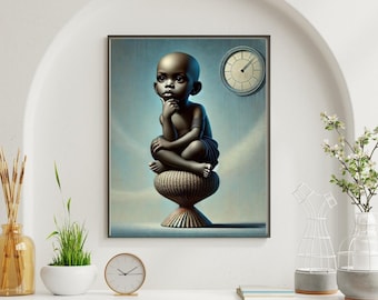 Arte murale raffigurante un ragazzo africano nero - Stampa ritratto afrocentrico, download digitale di decorazioni per la cameretta dei bambini