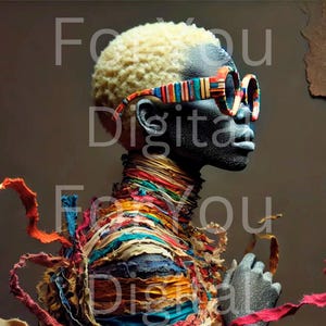 Afrocentric Wall Art – Black Woman with Platinum Short Afro & Sunglasses, Textured Digital Portrait Download