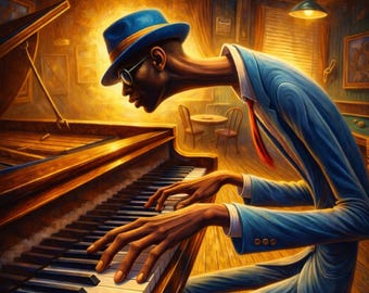 African American Piano Wall Art – Black Jazz Pianist Poster, Afrocentric Musician Artwork, Soul Music Printable