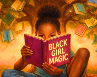 Arte mural para niños negros – Decoración imprimible para la habitación de los niños con temática de magia de niña negra