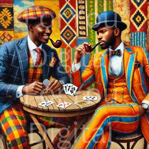 Impressão artística de homens negros – Arte de parede afrocêntrica, cartas de baralho, download digital de retrato de moda