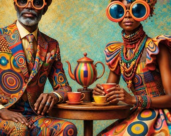 Black Couple Wall Art – Tea Time Cherished Moments, Printable