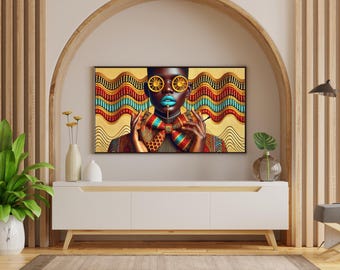 Afrocentric Fashion Wall Art – Bold Black Woman Portrait, Vibrant Afro Art Print, Cultural Fashion Decor Digital Download