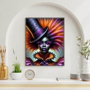 Afro Gothic Halloween Wall Art – Black Woman Fantasy Portrait, Witchy Dark Home Decor Digital Download