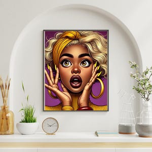 Black Woman Wall Art – Blonde Afro Pop Art Portrait, Bold Urban Style Digital Print, Afrocentric Modern Decor