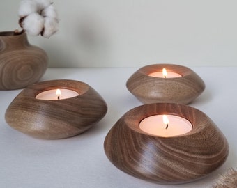 Handmade Walnut Tea Light Holder: Wooden Candlestick
