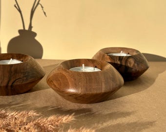 Handmade Walnut Wood Tea Light Holder: Rustic Farmhouse Decor