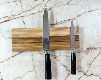 Portacuchillos magnético de nogal artesanal: estante de madera para montar en la pared