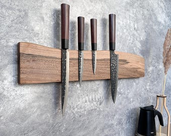 Walnut Magnetic Knife Holder - Kitchen Wall Display with Natural Wood Character