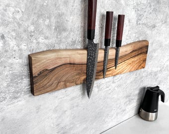 Magnetic Knife Holder - Kitchen Wall Display with Natural Wood Character