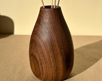Handcrafted Walnut Vase: Rustic Wood Art for Dried Flowers