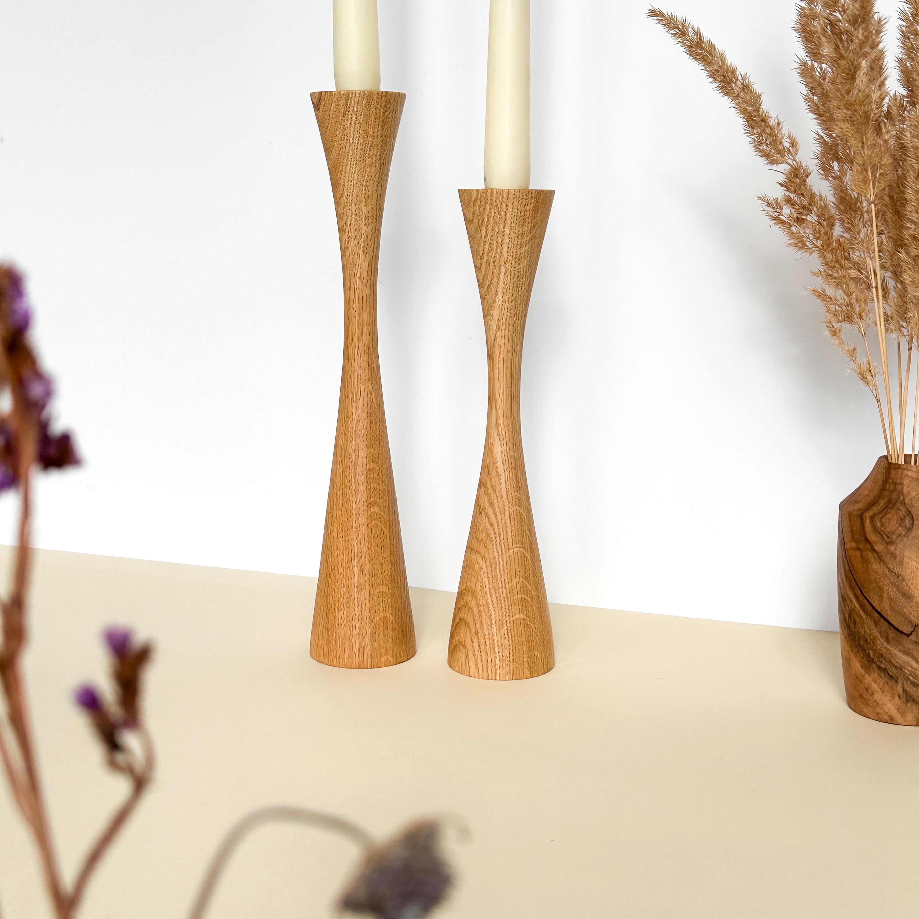 Oak Wood Taper Candle Holders: Rustic Modern Centerpiece, Set of 2 - Etsy