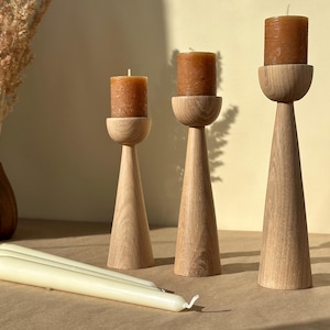 Elegant wooden candle holders, set of three, perfect for home decor, table decor or as a hostess gift