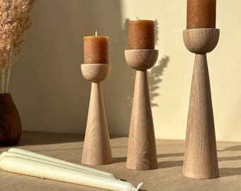 Elegant wooden candle holders, set of three, perfect for home decor, table decor or as a hostess gift