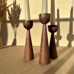 Set of 3 Unique Handcrafted Candle Holders. Oak Candlesticks for Elegant Home Decor.