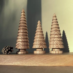 Unique Wooden Christmas Tree Decoration, set of three - Rustic Holiday Decor. Handmade Wooden Christmas Table decoration.