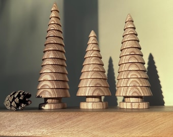 Handmade Wooden Christmas Tree Set: Rustic Holiday Table Decor