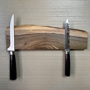 Walnut Magnetic Knife Rack – Wall Mounted Knife Holder, Kitchen Knife Storage, Magnetic Knife Strip, Knife Organizer, Kitchen Space Saver
