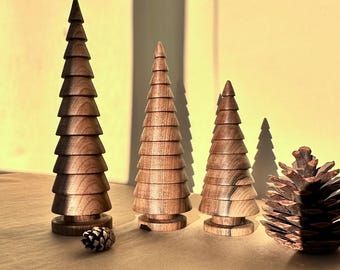 Handmade Walnut Wood Christmas Tree Set: Holiday Table Decor