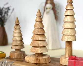 Wooden Oak Christmas Trees, Scandinavian Christmas Decor, Winter Table Centerpiece