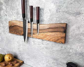 Magnetic Knife Holder -  Kitchen Wall Display with Natural Wood Character