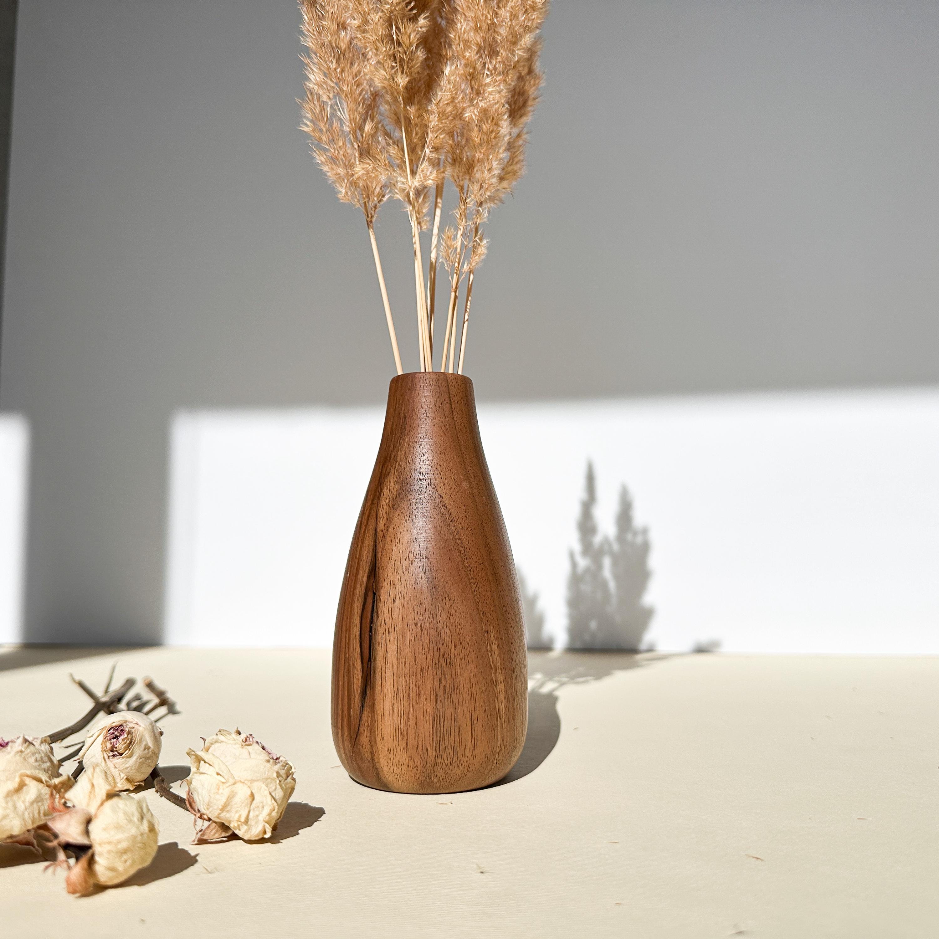 Handcrafted Walnut Vase: Modern Minimalist Dried Flower