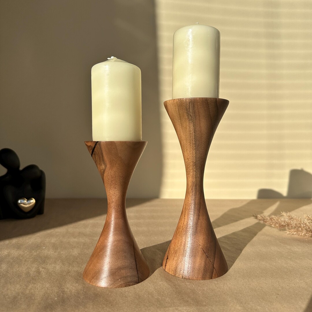 Harvey Walnut Wooden Candle Holders Set of 2 main image 0