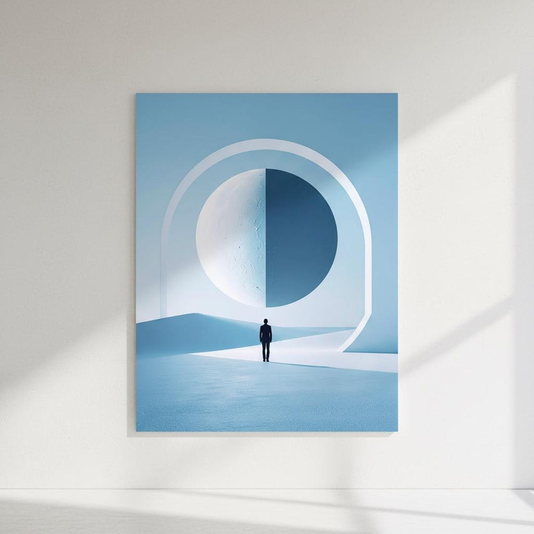 At the Divide Art Print, Abstract Blue Portrait Wall Art, Modern ...
