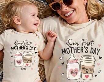 Our First Mothers Day shirt and Baby Bodysuit, 1st mother day gift, mommy and me matching outfit, mommy and mini tee