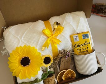 Sending sunshine gift,Warm and Cozy Gift Box With Blanket,Hygge Gift Box,Sympathy gift box,Hug in a box,Thank you for helping me grow
