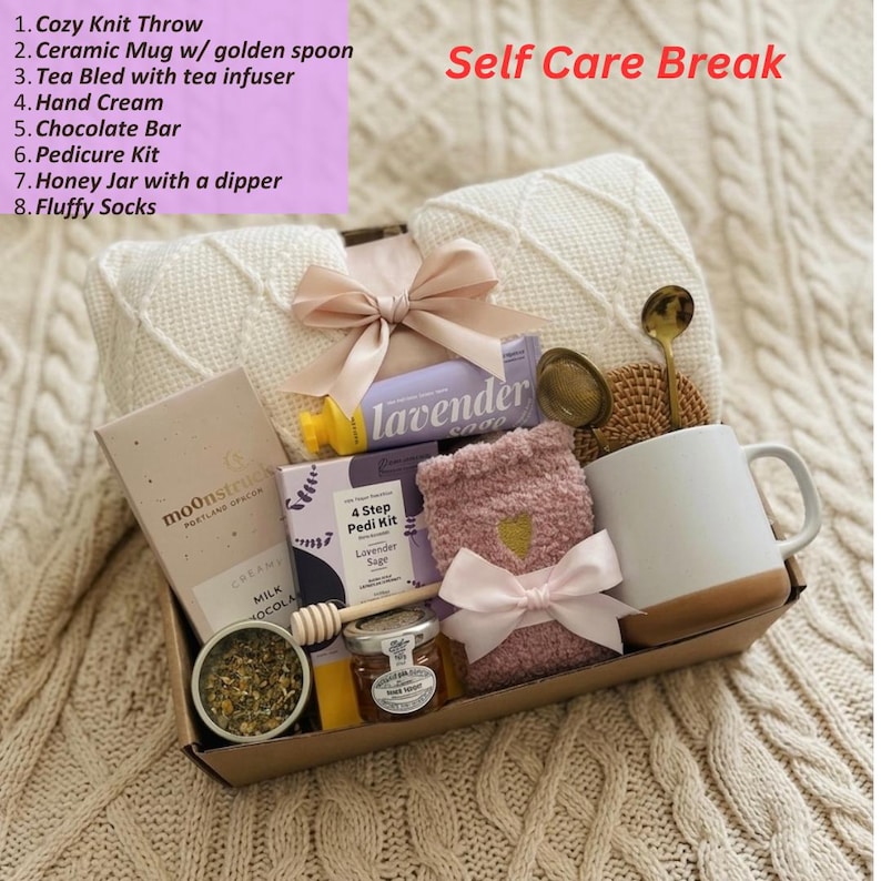 Graviditetslyxbox – Självvårdspresent till blivande mamma | Presentset för avkoppling och komfort med filt, ljus och godis Self Care Break