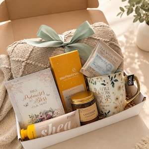 Christian Care Package for Her, Get Well Soon Gift Box, Sympathy Gift for Women, Faith Based Self Care Box, Blanket Mug Tea Chocolate Gift