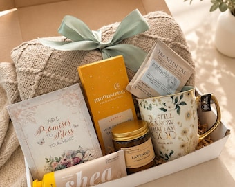 Christian Care Package for Her, Get Well Soon Gift Box, Sympathy Gift for Women, Faith Based Self Care Box, Blanket Mug Tea Chocolate Gift