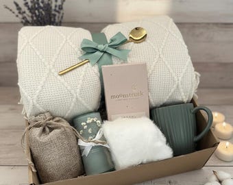 Hug In A Box, Thinking Of You Box, Encouragement Gift, Hygge Gift Box, Cozy Care Package, Self Care Basket, Blanket Gift Box with Mug