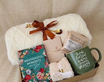 Christian Gift Box | Faith-Based Birthday, Thank You, Church Friends, Baptism Gift | Cozy Religious Care Package with Blanket, Mug & Journal