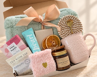 Hug In A Box, Thinking Of You Box, Encouragement Gift, Hygge Gift Box, Cozy Care Package, Self Care Basket, Blanket Gift Box with Mug
