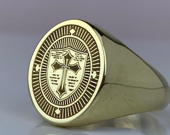 Ring i 14K guldrustning: Kristet kors i sterlingsilver