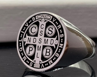 Sterling Silver Saint Benedict Medal Ring: Personalized Protection Ring