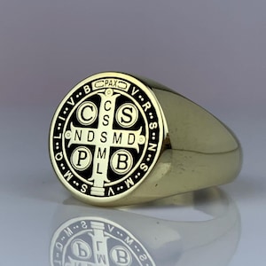 925K Sterling Silver Saint Benedict Medal Ring, Sterling Silver or Solid Gold Saint Benedict Ring, St Benedict protection ring
