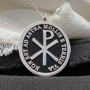 Silver Chi Rho Alpha Omega Necklace, Christianity Symbol Necklace for Women and Men