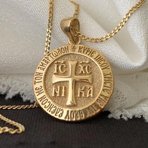 14K Solid Gold Religious Necklace, IC XC NIKA Necklace for Men and Women