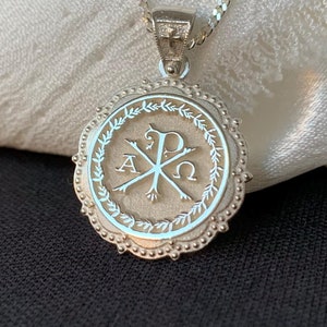 Collar de plata Chi Rho, colgante de cristograma Alpha Omega, amuleto de protección cristiano ortodoxo, regalo para bautismo