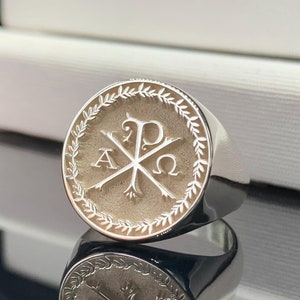925K Sterling Silver Chi Rho Symbolic Ring, Sterling Silver or Solid Gold  Religious Ring for Man and Women