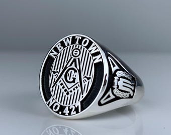 Freimaurer Masonic Ring: Sterling Silber Masonic Freimaurer Symbol, Personalisiert