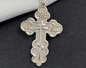 Silver Orthodox Cross Necklace, Religious Necklace for Women and Men
