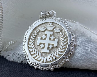 Handmade Jerusalem Cross Pendant: 14K Solid Gold or Sterling Silver Necklace